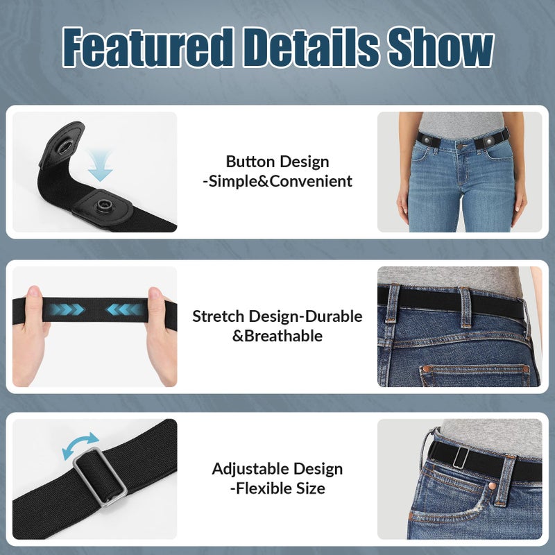 WERFORU 4 Pieces No Buckle Invisible Stretch Belt Buckle-Free Elastic Belt for Women and Men (03-black+coffee+blue+white, Suit for waist size 35-53 Inches) - Image 3